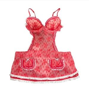 Victoria's Secret Red Floral Lace Chemise